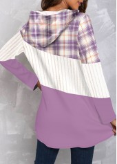 Plaid Patchwork Purple Long Sleeve Hoodie