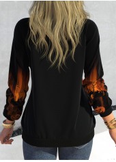 Halloween Print Patchwork Black V Neck Long Sleeve Sweatshirt