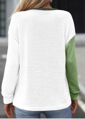 Blackish Green Round Neck Patchwork Long Sleeve Sweatshirt