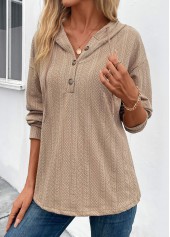Long Sleeve Button Light Camel Hoodie