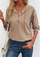 Long Sleeve Button Light Camel Hoodie