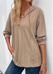 Long Sleeve Button Light Camel Hoodie
