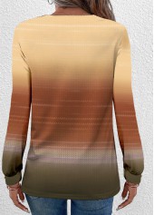 Ombre Button Yellow Round Neck Long Sleeve T Shirt