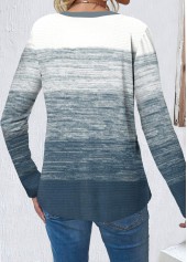 Button Dusty Blue Round Neck Long Sleeve T Shirt