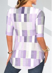 Geometric Print Patchwork Light Purple Fake Two Piece Twinset