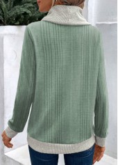 Patchwork Sage Green Cowl Neck Long Sleeve Sweatshirt