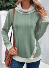 Patchwork Sage Green Cowl Neck Long Sleeve Sweatshirt