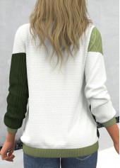 Patchwork Light Green Round Neck Long Sleeve Sweatshirt