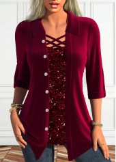 Wine Red Square Neck Fake 2in1 Blouse
