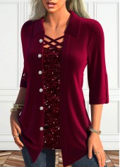 Wine Red Square Neck Fake 2in1 Blouse