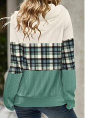 Plaid Patchwork Green Long Sleeve Hoodie