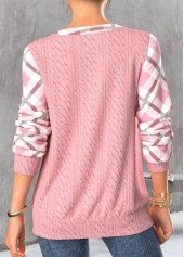 Plaid Lace Up Light Pink Long Sleeve Sweatshirt