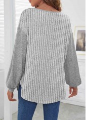 Grey Round Neck Long Sleeve Button Sweatshirt
