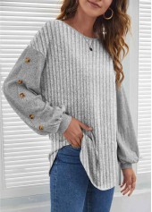 Grey Round Neck Long Sleeve Button Sweatshirt
