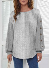 Grey Round Neck Long Sleeve Button Sweatshirt