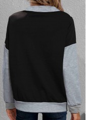 Striped Snap Button Black Long Sleeve Turtleneck Sweatshirt
