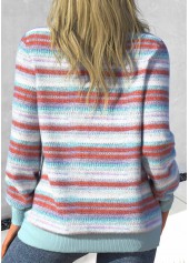 Patchwork Light Blue Round Neck Long Sleeve Sweatshirt