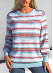 Patchwork Light Blue Round Neck Long Sleeve Sweatshirt
