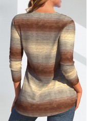 Ombre Asymmetry Light Camel V Neck Long Sleeve Sweatshirt