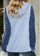 Patchwork Asymmetry Denim Blue Long Sleeve Hoodie