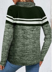 Striped Patchwork Blackish Green Cowl Neck Long Sleeve Sweatshirt