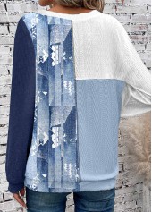 Patchwork Dusty Blue Round Neck Long Sleeve Sweatshirt