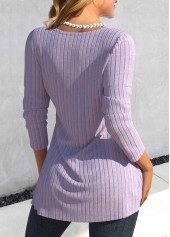 Long Sleeve Lace Light Purple Heart Collar T Shirt