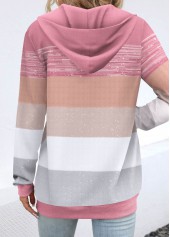 Plus Size Pink Pocket Geometric Print Long Sleeve Hoodie