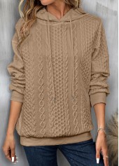 Long Sleeve Drawstring Light Camel Hoodie