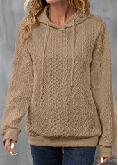 Long Sleeve Drawstring Light Camel Hoodie