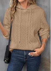 Long Sleeve Drawstring Light Camel Hoodie