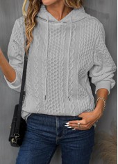 Drawstring Light Grey Long Sleeve Patchwork Hoodie