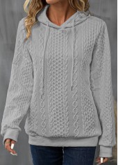 Drawstring Light Grey Long Sleeve Patchwork Hoodie