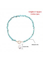 Turquoise Color Round Alloy Detail Necklace