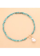 Turquoise Color Round Alloy Detail Necklace
