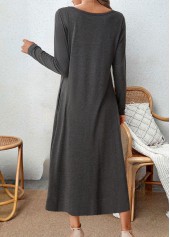 Leopard Asymmetry Dark Grey A Line Long Sleeve Dress