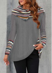 Tribal Print Patchwork Dark Grey Long Sleeve Sweatshirt