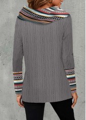 Tribal Print Patchwork Dark Grey Long Sleeve Sweatshirt