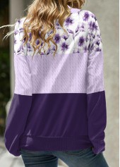 Floral Print Patchwork Light Purple Long Sleeve Sweatshirt