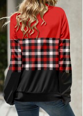 Plaid Patchwork Red Long Sleeve Cowl Neck Sweatshirt