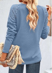 Plus Size Dusty Blue Lace Long Sleeve T Shirt