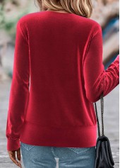 Plaid Fake 2in1 Red Long Sleeve Square Neck Sweatshirt