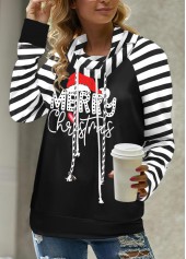 Striped Patchwork Black Long Sleeve Cowl Neck Sweatshirt