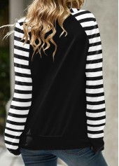 Striped Patchwork Black Long Sleeve Cowl Neck Sweatshirt