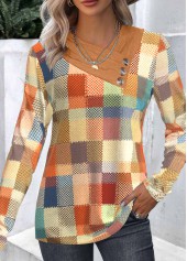 Geometric Print Patchwork Multi Color Long Sleeve Sweatshirt