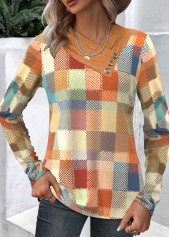 Geometric Print Patchwork Multi Color Long Sleeve Sweatshirt