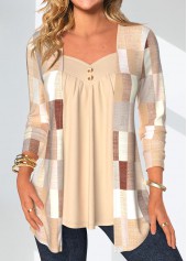 Geometric Print Patchwork Skin Color Fake Two Piece Twinset