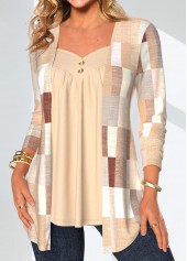 Geometric Print Patchwork Skin Color Fake Two Piece Twinset