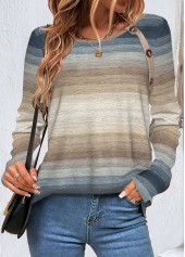 Striped Button Multi Color Long Sleeve T Shirt
