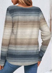 Striped Button Multi Color Long Sleeve T Shirt